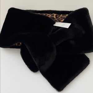 White House Black Market Elegant Black Faux Fur Scarf